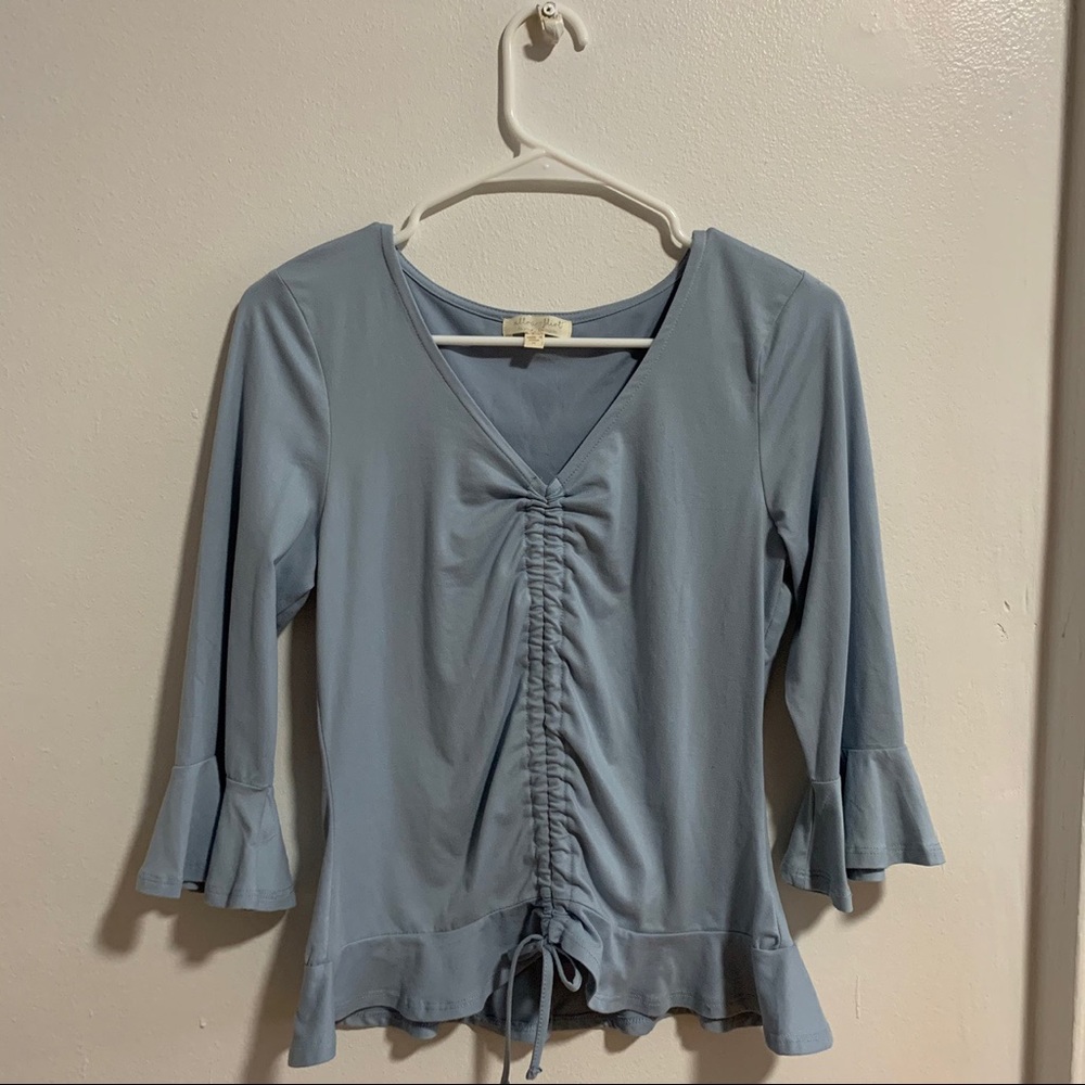 Light Powder Baby Blue Ruched Flowy Long Sleeve